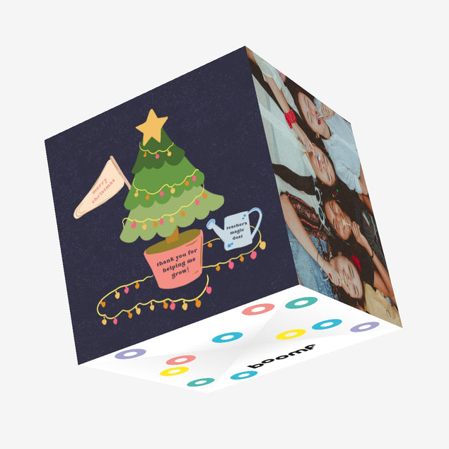 Merry Christmas Teacher Christmas Tree In A Pot Confetti-exploding Greetings Card