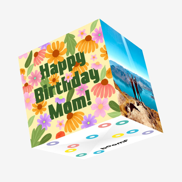 Happy Birthday Mom Colorful Flowers Confetti-exploding Greetings Card