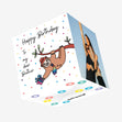 Happy Birthday Brother Sloth With A Gift Hanging On A Tree Confetti-exploding Greetings Card
