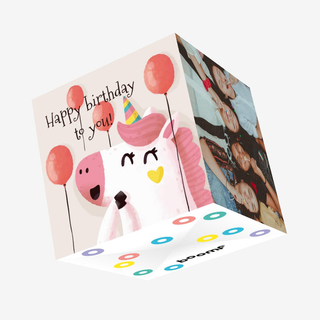 Unicorn With Balloons Happy Birthday Confetti-exploding Greetings Card