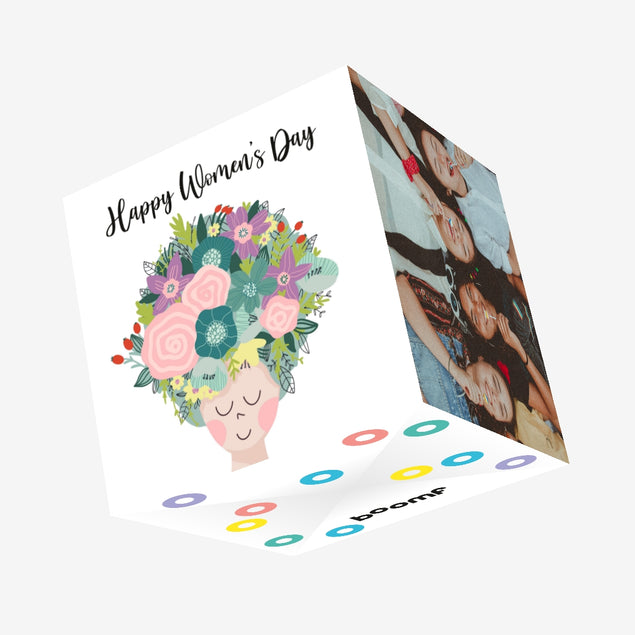 Cute Flower Hair Happy Women's Day Confetti-exploding Greetings Card