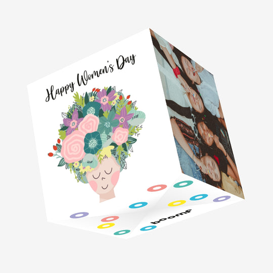 Cute Flower Hair Happy Women's Day Confetti-exploding Greetings Card
