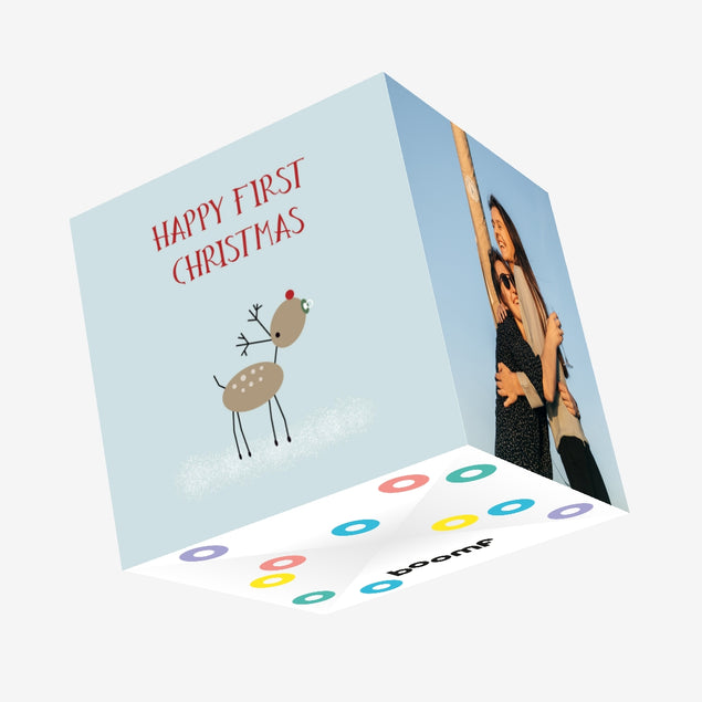 Little Reindeer Happy 1st Christmas Confetti-exploding Greetings Card
