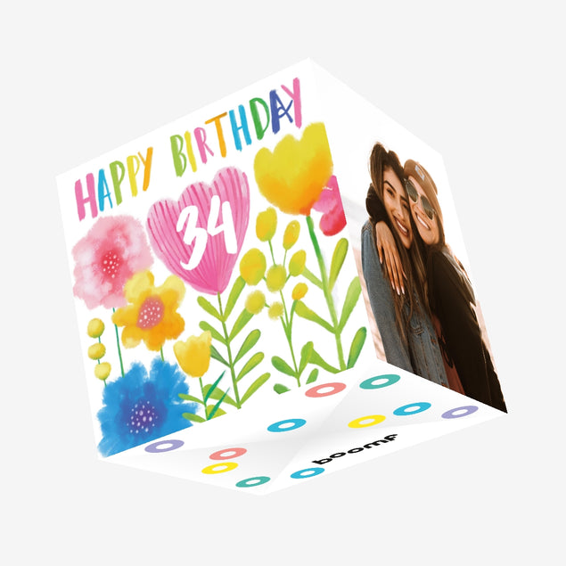 Delicate Flowers Happy 34th Birthday Confetti-exploding Greetings Card