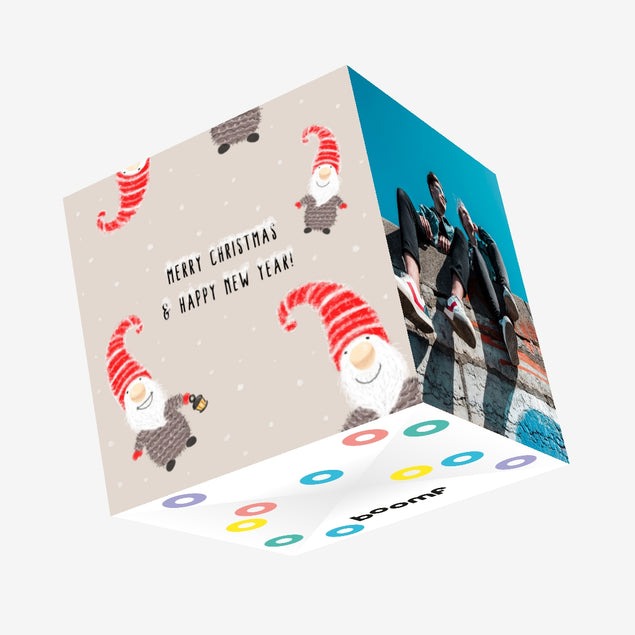 Merry Christmas And Happy New Year Cute Little Gonks Confetti-exploding Greetings Card