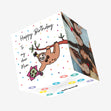 Happy Birthday Mum Sloth With A Flower Bouquet Hanging On A Tree Confetti-exploding Greetings Card