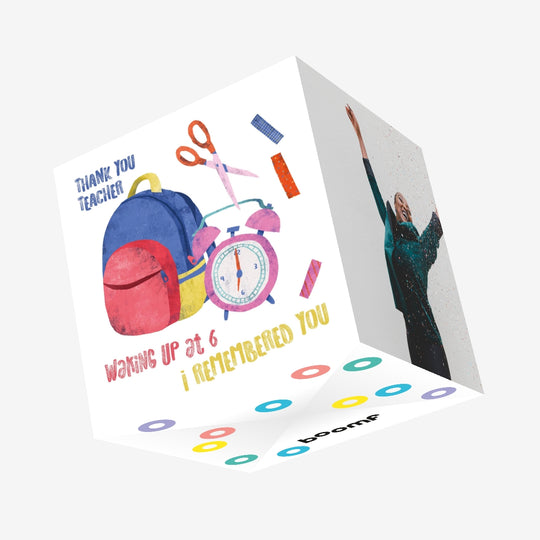 Waking Up At 6 Teacher Confetti-exploding Greetings Card