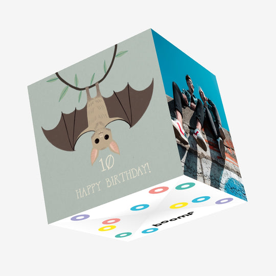 Cute Little Bat Happy 10th Birthday Confetti-exploding Greetings Card