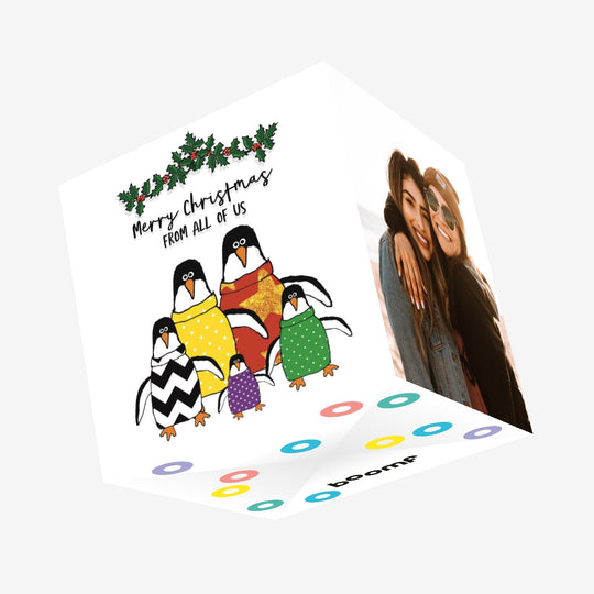 Merry Christmas From Us All Penguin Confetti-exploding Greetings Card