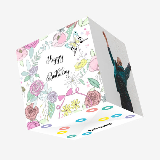 Floral Wreath With Bow Birthday Confetti-exploding Greetings Card
