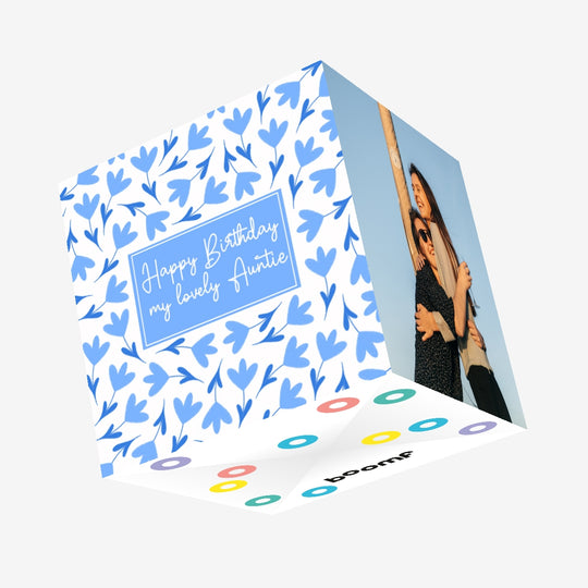 Blue Lovely Floral Print Happy Birthday Auntie Confetti-exploding Greetings Card