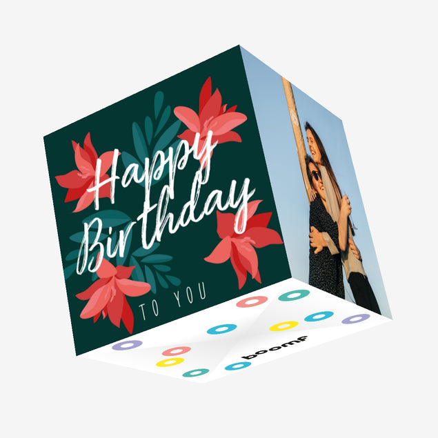 Red Flowers Happy Birthday Confetti-exploding Greetings Card