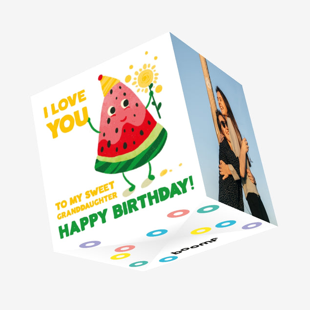 Watermelon With A Flower I Love You Happy Birthday Granddaughter Confetti-exploding Greetings Card