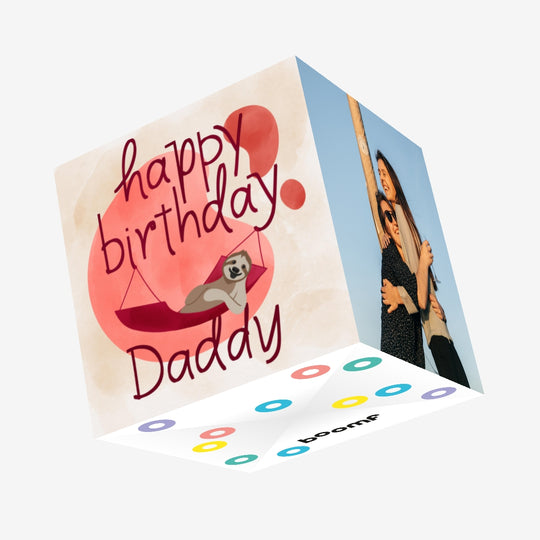 Happy Birthday Daddy Sloth Lying In Hammock Confetti-exploding Greetings Card