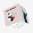 Pink Background Panda With Heart Happy Birthday Confetti-exploding Greetings Card
