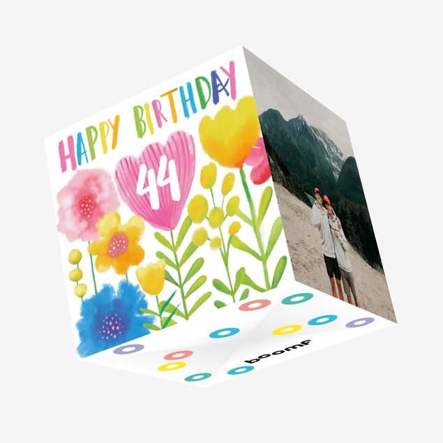 Delicate Flowers Happy 44th Birthday Confetti-exploding Greetings Card