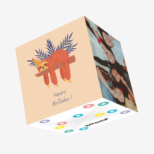 Happy Birthday Sloth Lying On A Branch Confetti-exploding Greetings Card