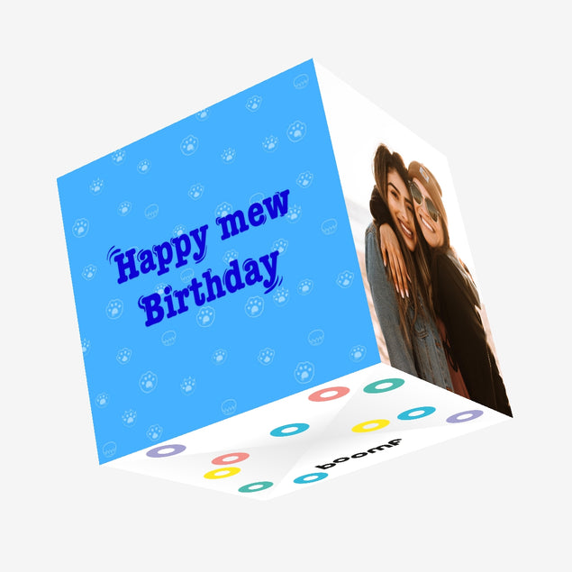 Happy Mew Birthday In Blue Confetti-exploding Greetings Card