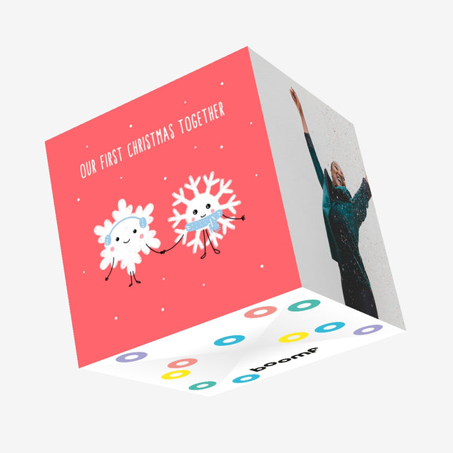 Merry First Christmas Together Cute Snowflakes Confetti-exploding Greetings Card