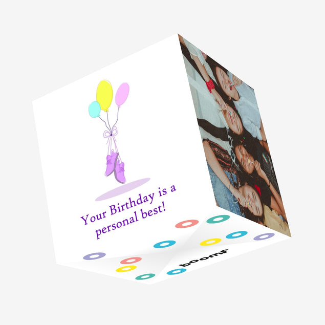 Running Shoes On Balloons Happy Birthday Confetti-exploding Greetings Card