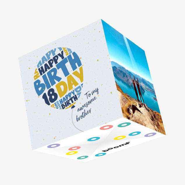 Blue Balloon Happy 18th Birthday To My Awesome Brother Confetti-exploding Greetings Card