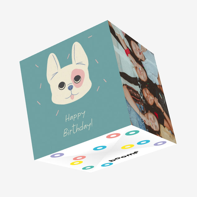 Bulldog On A Turquoise Background Happy Birthday Confetti-exploding Greetings Card