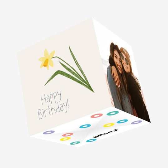 Cute Yellow Flower Happy Birthday Confetti-exploding Greetings Card
