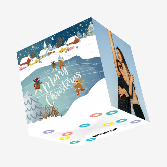 Merry Christmas Kids Ice Skating Confetti-exploding Greetings Card