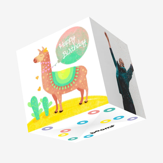 Cute Llama With Balloon Happy Birthday Confetti-exploding Greetings Card