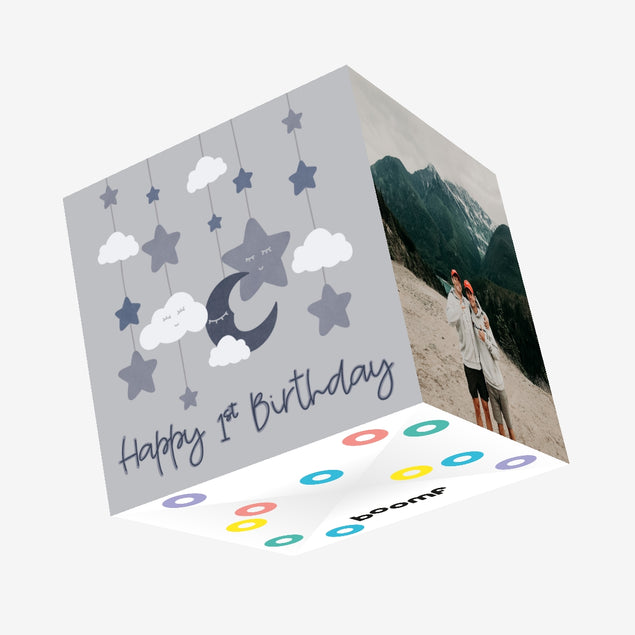 Happy 1st Birthday Stars And Clouds Confetti-exploding Greetings Card