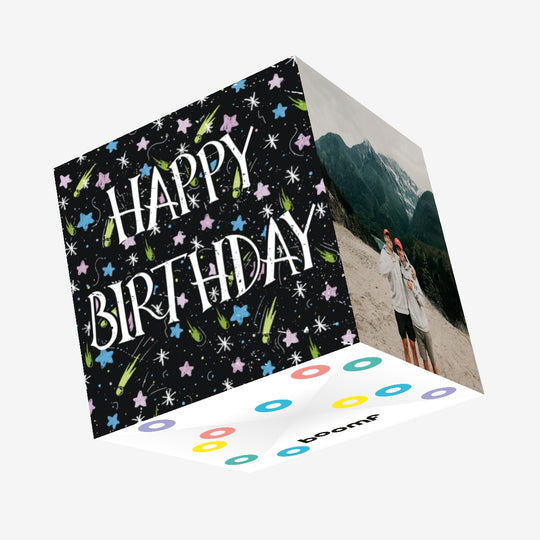 Happy Birthday Colourful Stars Confetti-exploding Greetings Card