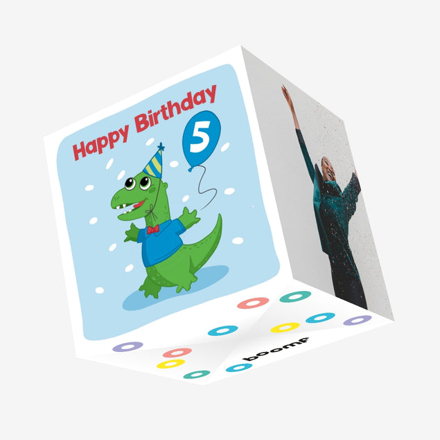 Cute Baby Dinosaur 5th Birthday Confetti-exploding Greetings Card