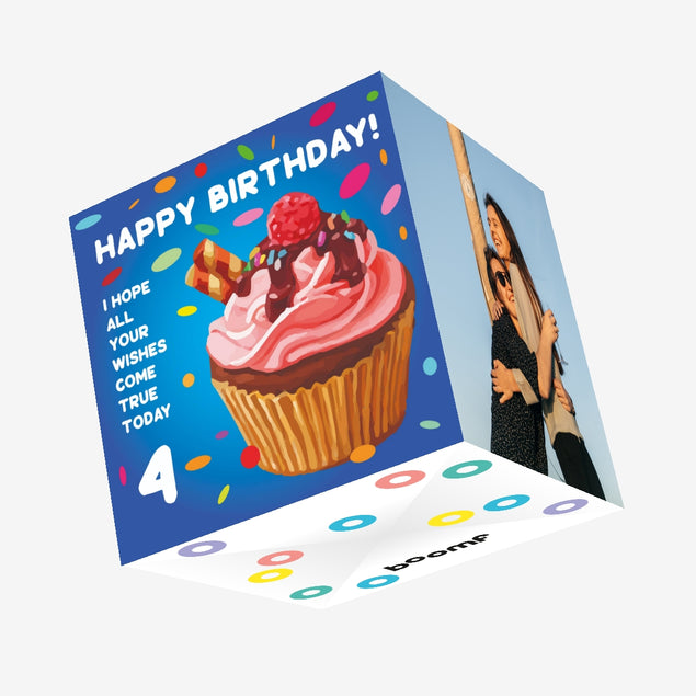 Happy 4th Birthday Cupcake Confetti-exploding Greetings Card