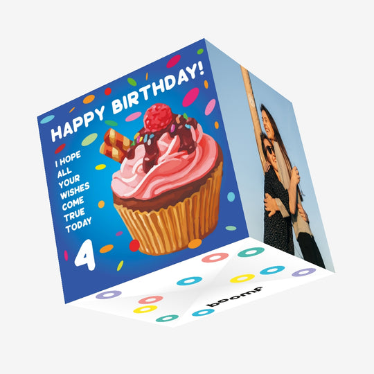 Happy 4th Birthday Cupcake Confetti-exploding Greetings Card