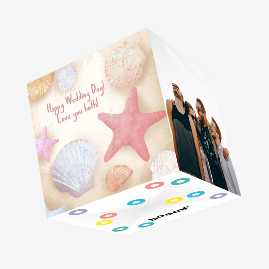 Happy Wedding Day Love You Both Starfish And Shells Confetti-exploding Greetings Card