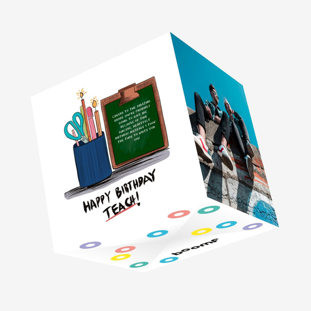 Chalkboard Happy Birthday Teach Confetti-exploding Greetings Card