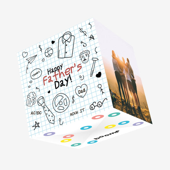 Happy Father's Day Doodle Black Confetti-exploding Greetings Card