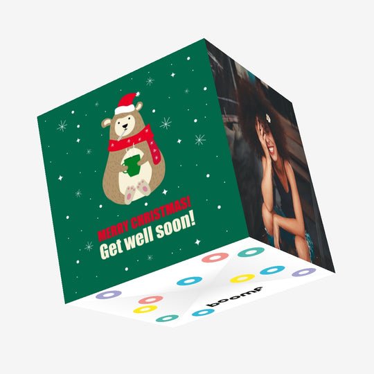 Merry Christmas Get Well Soon Cute Bear Confetti-exploding Greetings Card
