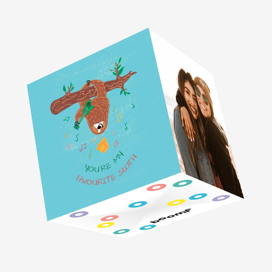 You're My Favourite Sloth Blue Confetti-exploding Greetings Card
