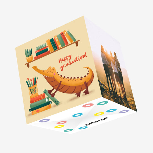 Cute Crocodile Happy Graduation Confetti-exploding Greetings Card