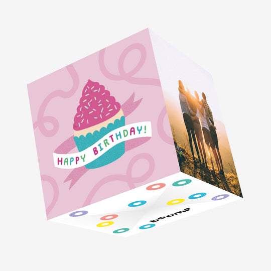 Pink Cupcake With Sprinkles Birthday Confetti-exploding Greetings Card