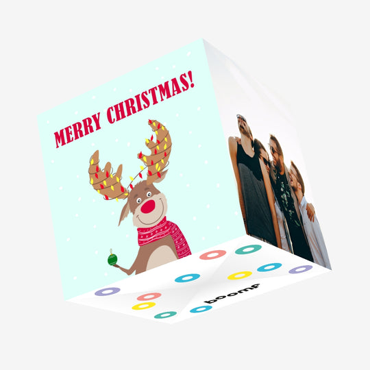Merry Christmas Happy Moose Ice Skating Confetti-exploding Greetings Card