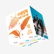 Happy 18th Birthday Fantastic Sister Simple Orange Tropical Leaves Confetti-exploding Greetings Card