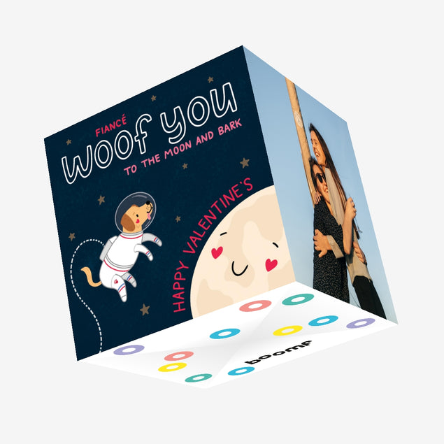 Happy Valentine's Day Fiance Woof You To The Moon And Bark Confetti-exploding Greetings Card