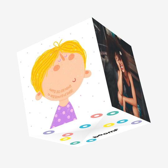 Cute Blond Boy Happy 3rd Birthday Baby Confetti-exploding Greetings Card