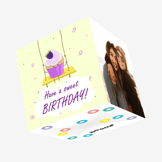 Happy Birthday Cute Sweet Cupcake Confetti-exploding Greetings Card
