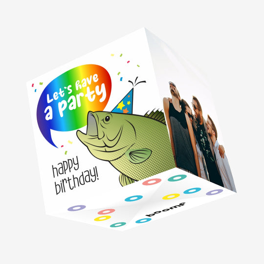 Happy Birthday Let's Have A Party Fish Wearing A Birthday Hat Confetti-exploding Greetings Card