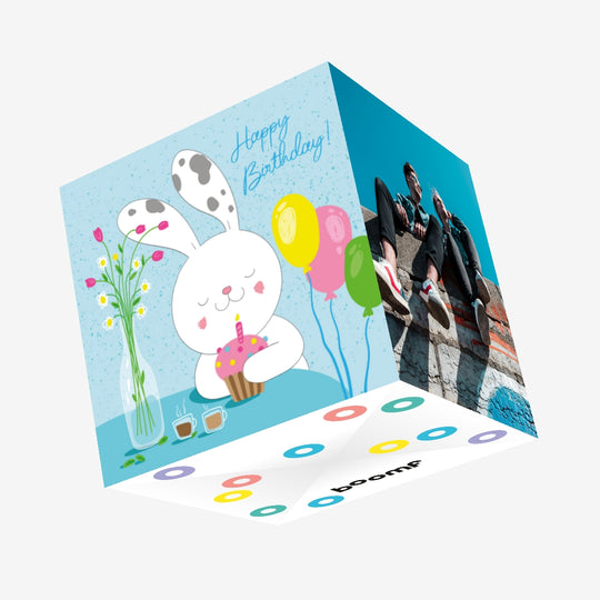 Happy Birthday Cute Rabbit Confetti-exploding Greetings Card