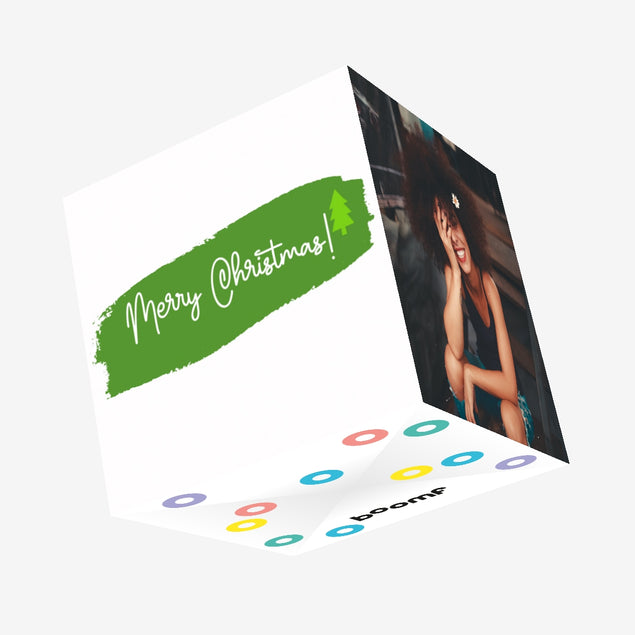 Merry Christmas Green Christmas Tree Confetti-exploding Greetings Card