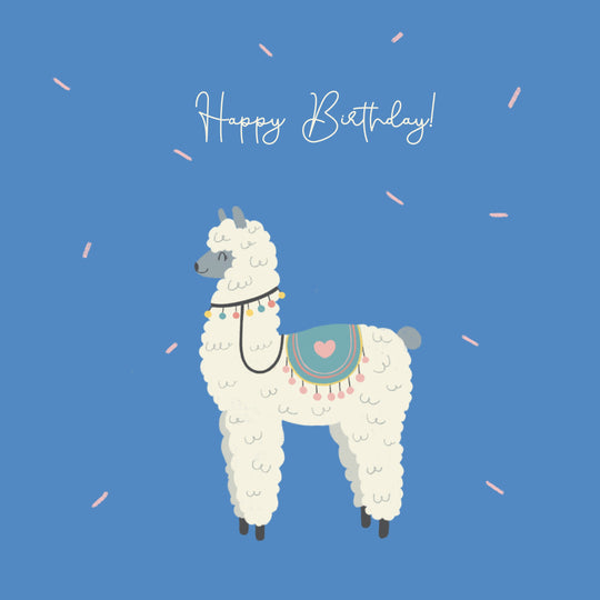 Happy Alpaca On The Blue Background Happy Birthday